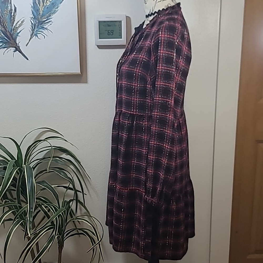 LOFT plaid metalic gold strip prairie dress - Picture 7 of 11